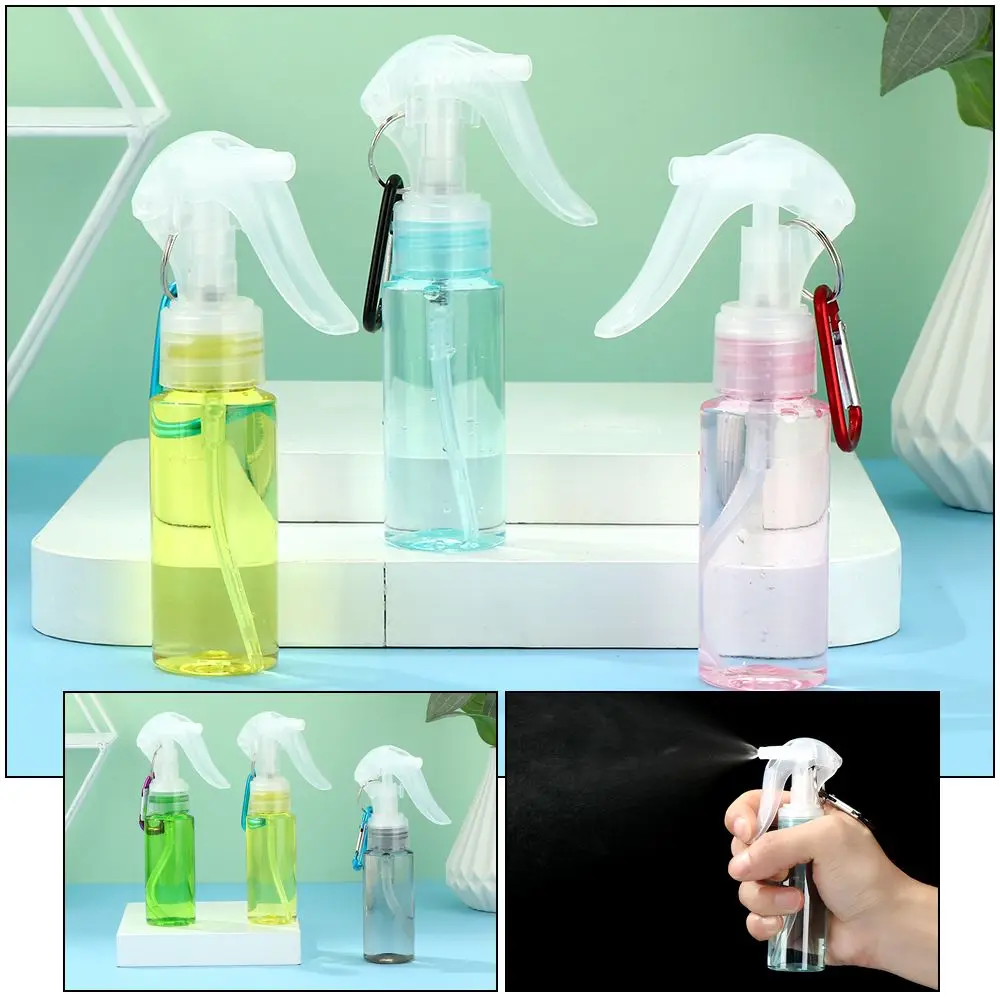 

60ML Transparent Plastic Spray Bottle Trigger Spray with Carabiner Hook Travel Portable Makeup Moisture Atomizer