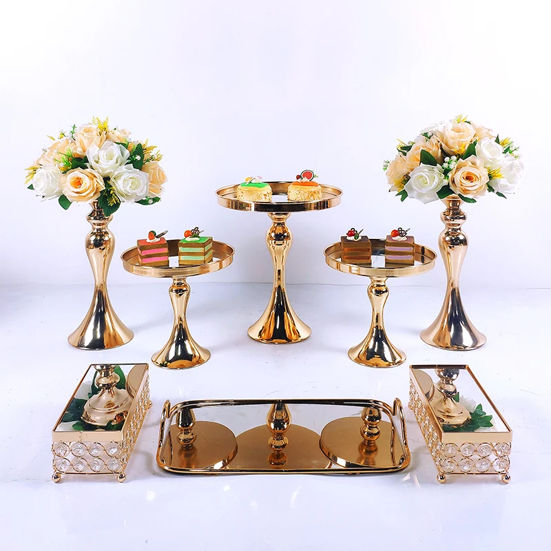 Juego de soportes de cristal y Metal para pasteles, decoraci&oacute;n de espejo acr&iacute;lico para magdalenas, Pedestal de postre, bandeja de exhibici&oacute;n para fiesta de boda, 7-8 piezas-4