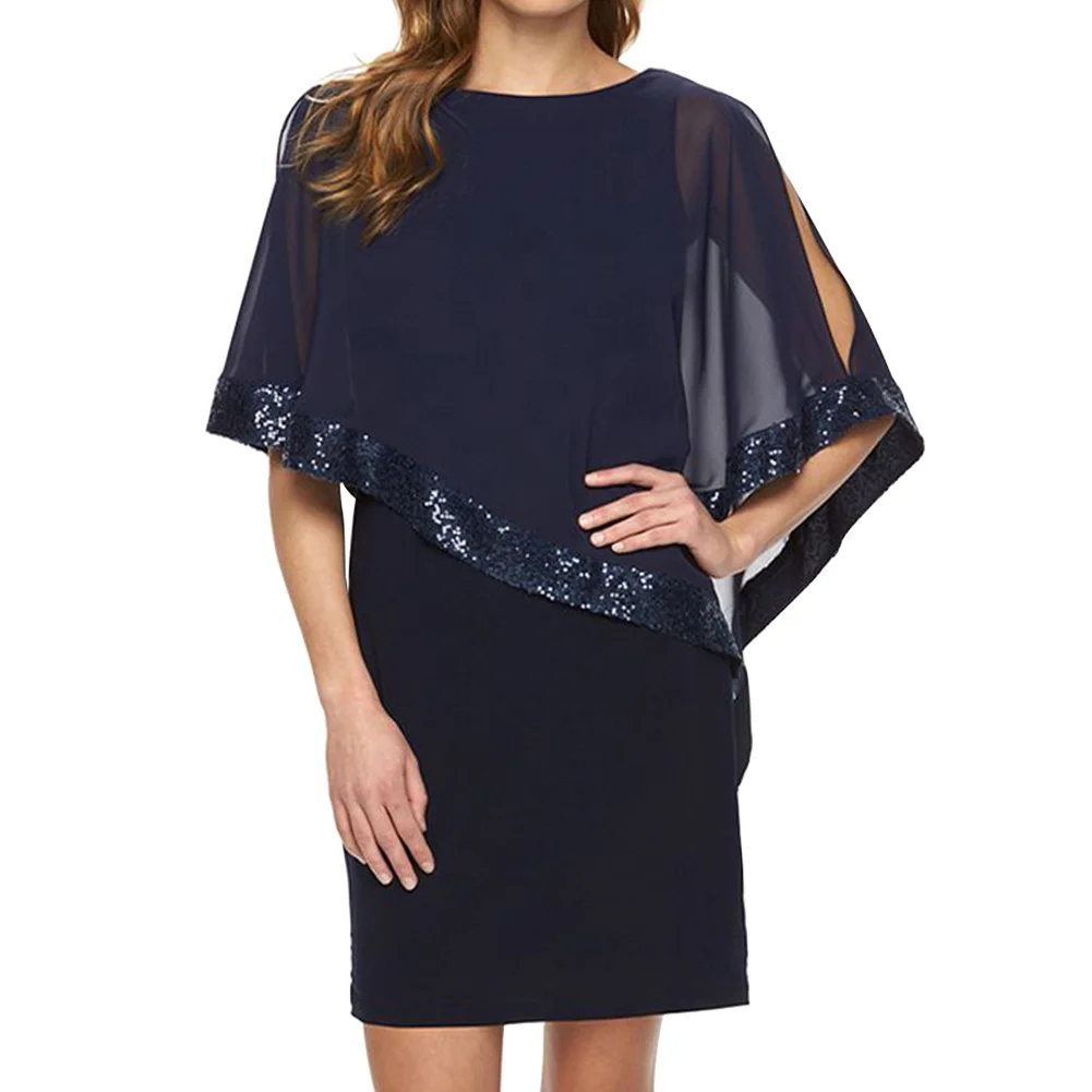 Мини-платье с блестками и накладным карандашом коротким рукавом вырезом