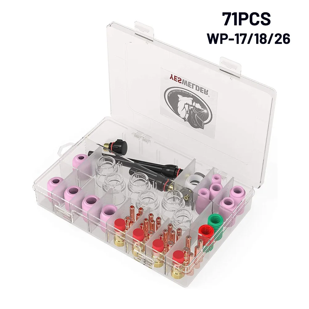 

71 Pcs TIG Welding Torch Stubby Gas Lens #12 Pyrex Glass Cup Kit For WP-17/18/26 Welding Soldering Equipment Accessories