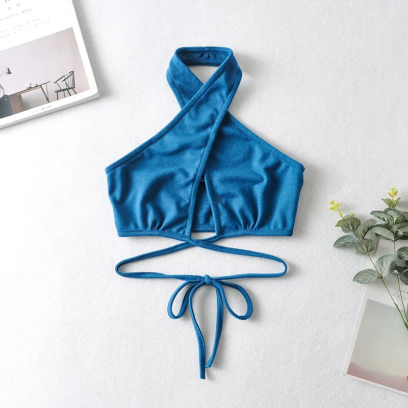 

Women's Sleeveless Tank Tops Summer Clothes Girls Halter Clothing Sexy Solid Color Halter Camisole For Party