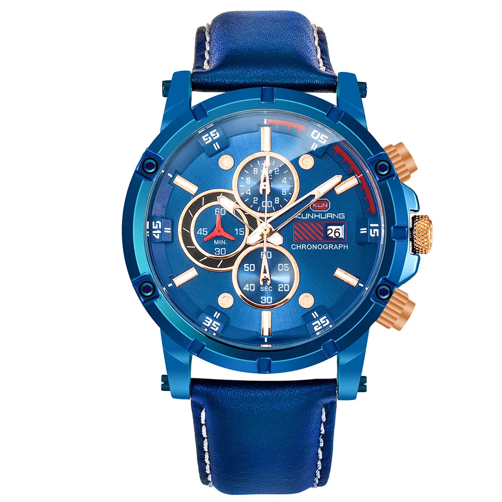 

Fashion Chronograph Clock Men Leather Patek-Style Watch Casual Sport Watches for Men Quartz Wristwatch Relogio Masculino