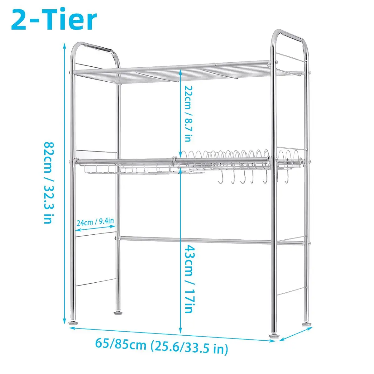 

1/2 Tier 26/33in Multi-use Stainless Steel Kitchen Counter Dishes Rack Drain Drying Dish Holder Over Sink Generic Drying Rack
