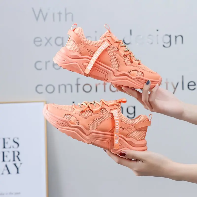 Женские дышащие кроссовки на платформе белые зеленые оранжевые для тенниса