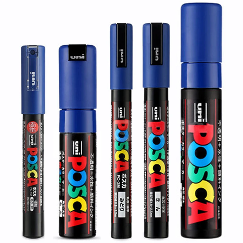 Синий 5 шт./компл. UNI Posca Красящие ручки смешанные Mark 5 размеров каждого с 1 ручка PC-1M/3M/5 M/8 K/17 K Краски ing поп плакатов рекламной ручки - Цвет: Синий