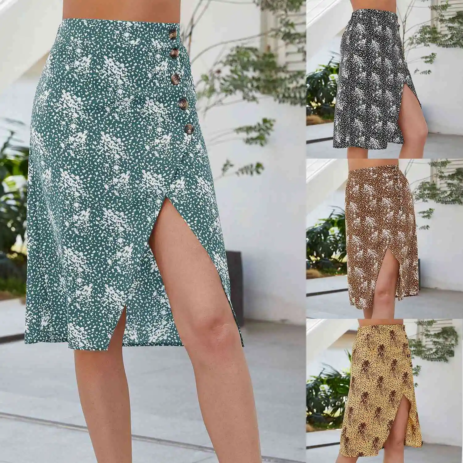 

Summer Split Mid-Length Skirt Ladies Floral Print Casual Fashion Sexy High Fashion Skirt