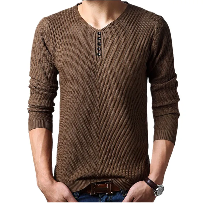

FAKUNTN M-4XL Winter Henley Neck Sweater Men Cashmere Pullover Christmas Sweater Mens Knitted Sweaters Pull Homme Jersey