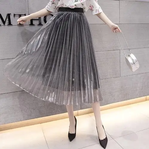 Летняя женская длинная Плиссированная юбка элегантные однотонные ретро юбки