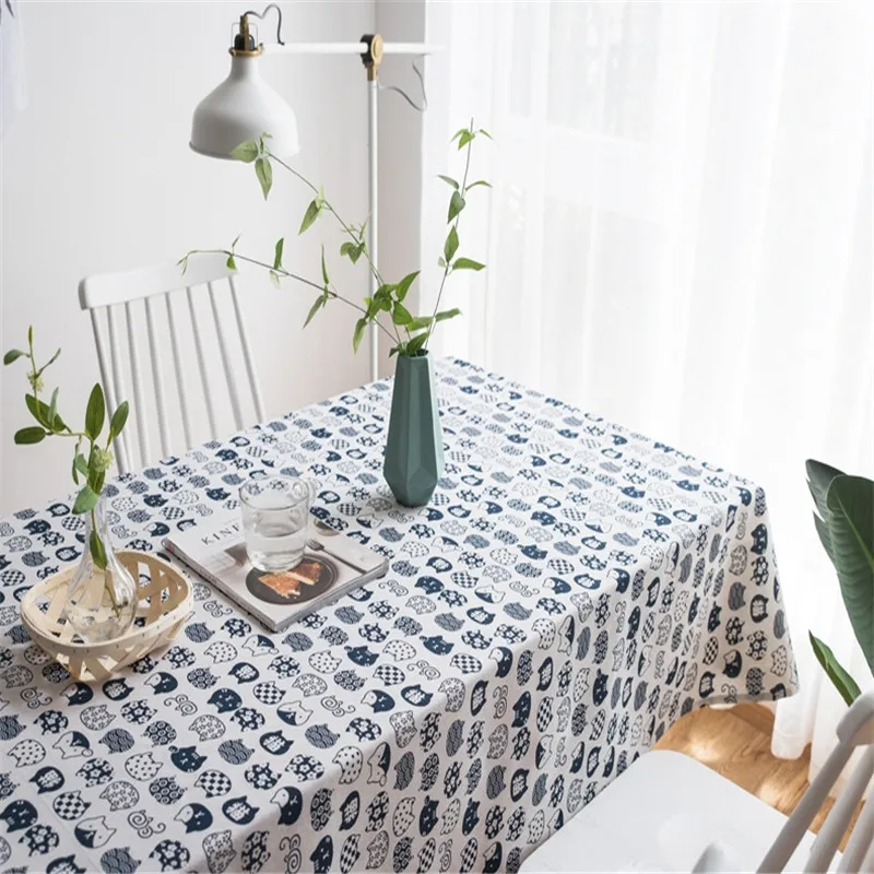 Cute Cartoon Tablecloth Cat Cotton Linen Kitchen Coffee Tea Table Cloth Rectangular Home Living Room Desk Cover | Дом и сад
