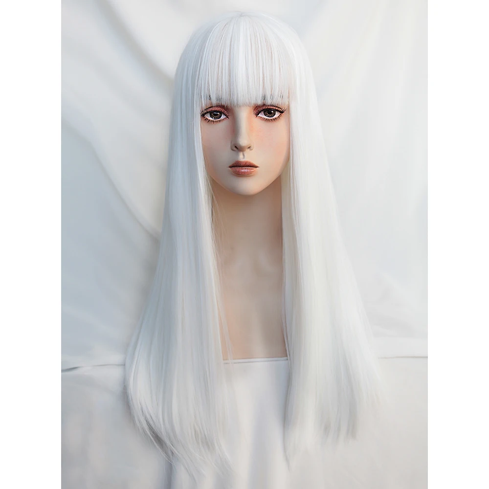 Белая кавайная парик-лолита Харадзуку прямая длинная челка верхняя часть головы взрослые шикарные девушки женщины косплей повседневной носки.