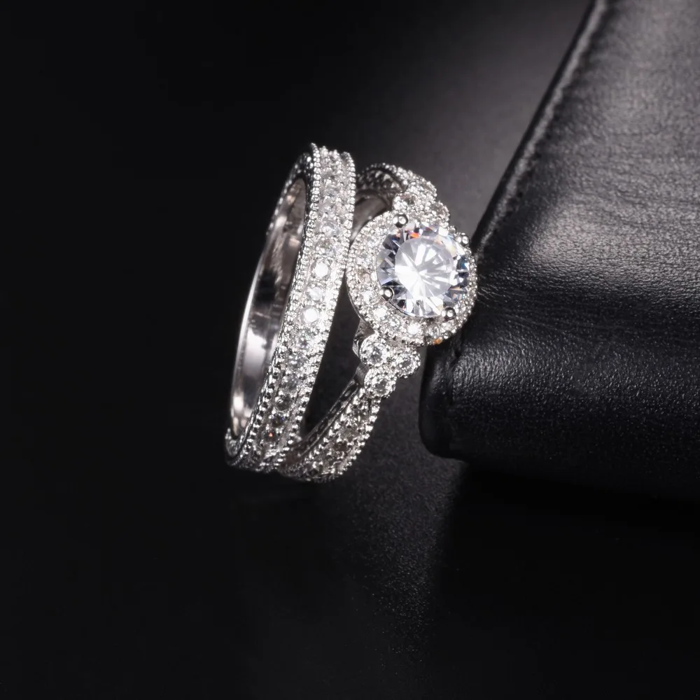 Vintage 925 Sterling Silver 1.5ct Simulated Diamond Ring set 2-in-1 Female jewelry Luxury Wedding Rings For Women size 5-10 | Украшения и