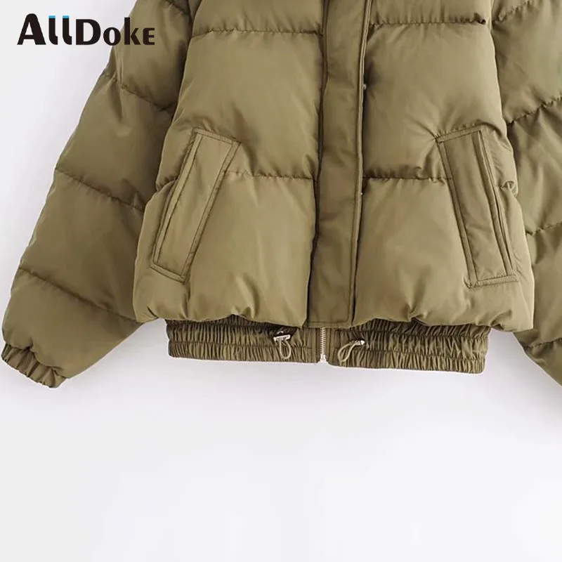 

Alldoke Winter Women Jacket Warm Hooded Zipper Single Breasted Long Sleeve Oversized Short Down Parka Coat Green Thick Jackets