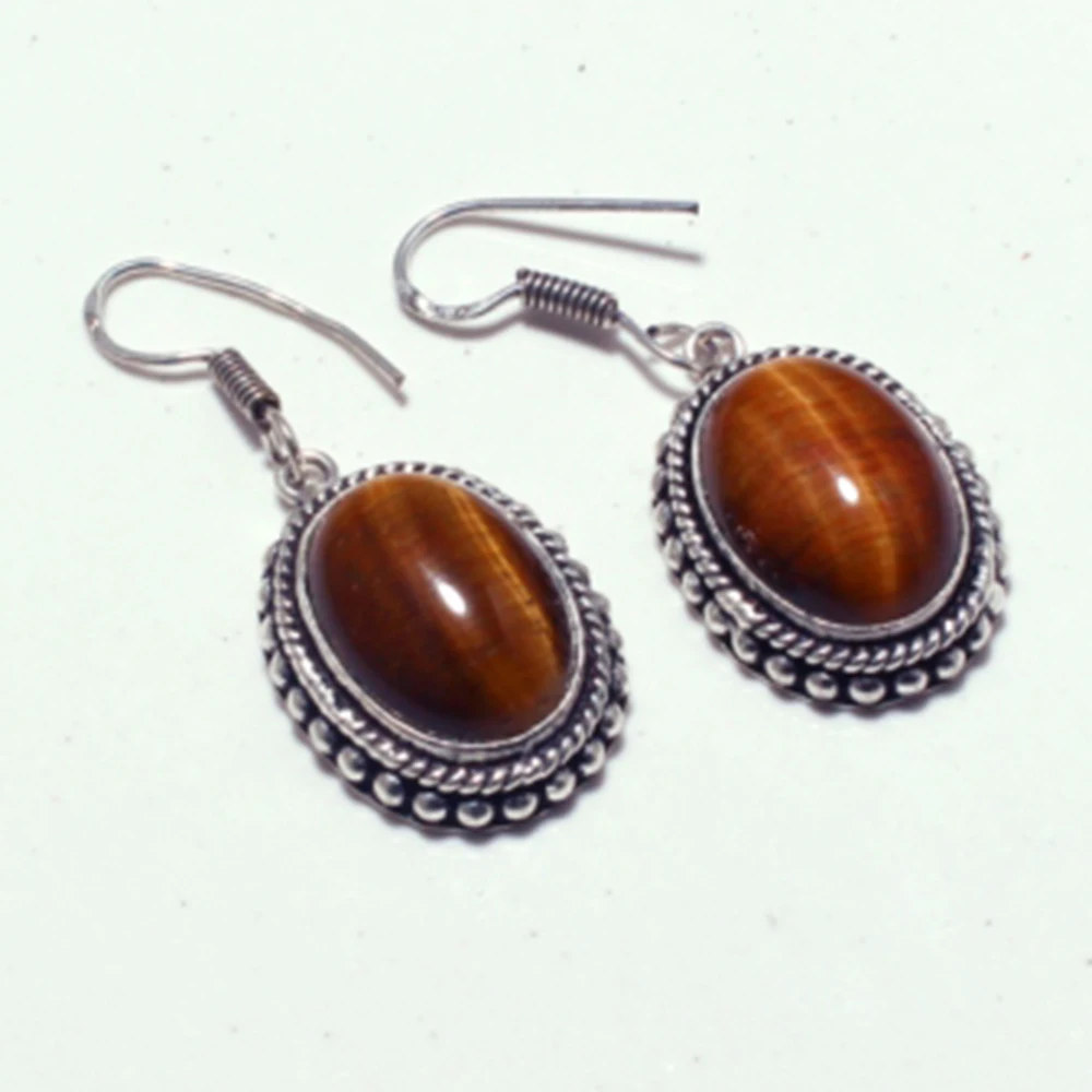 

Genuine Tiger Eye Earring Silver Overlay over Copper , Hand made Jewelry Gift