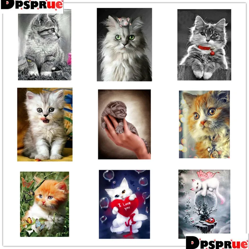 

Dpsprue Full Square/Round 5D Diy Diamond Painting Cross Stitch "Animal Cat" Diamond 3D Embroidery Mosaic Home Decor Gift 02