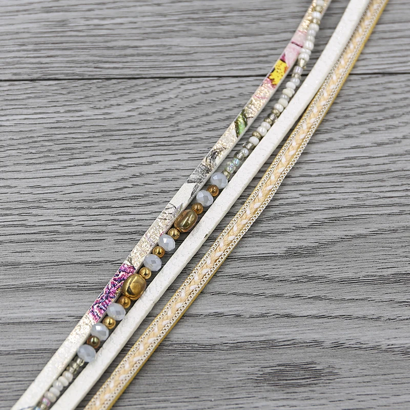 Браслет женский STRATHSPEY из белой кожи с натуральным камнем многослойный весенний