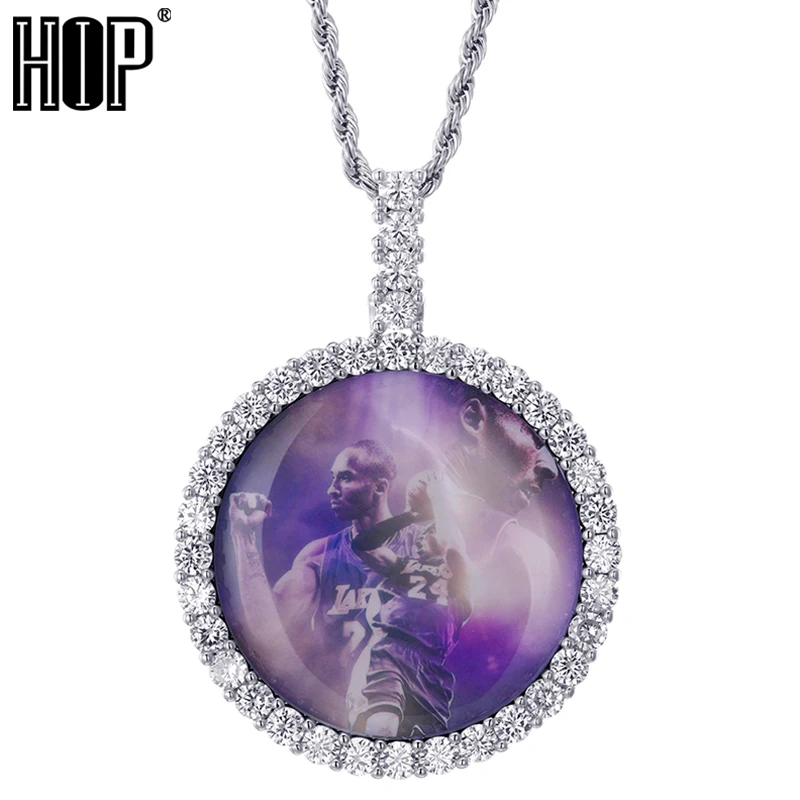 

Hip Hop Round Custom Photo Medallions Iced Bling AAA Cubic Zirconia Personalized Necklace &Pendant For Men Jewelry Solid Back