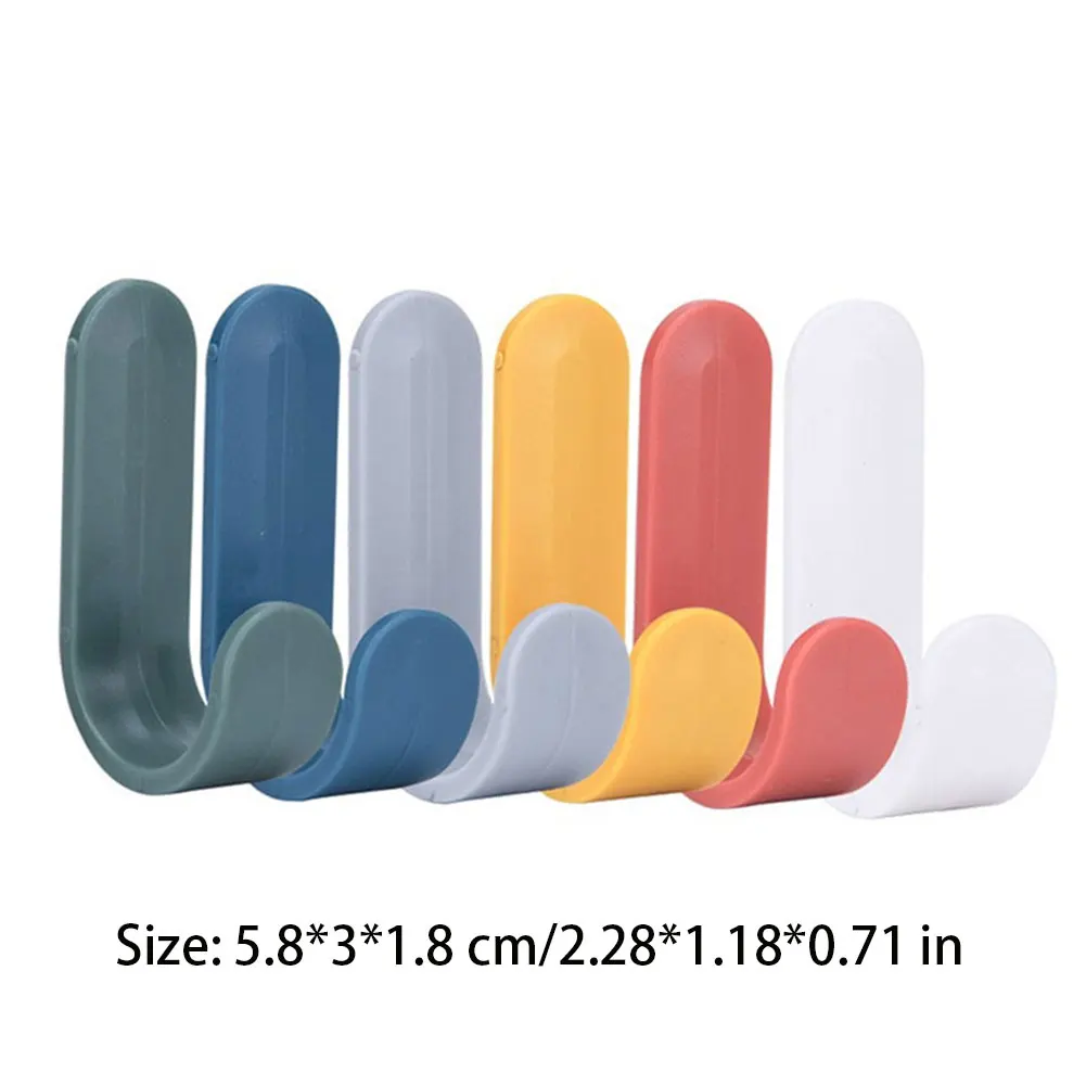 

6PCS Self Adhesive Hooks Bathroom ABS Plastic Heavy Duty Sticky Wall Hanging Hooks For Bar Home Kitchen Livingroom Door