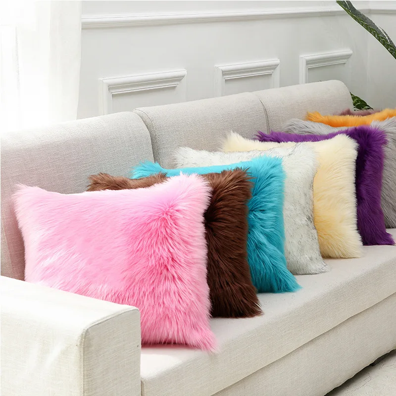 

Square plush hug pillowcase imitation wool leather waist pillow sofa cushion office chair bedside pillow cover sofa cover
