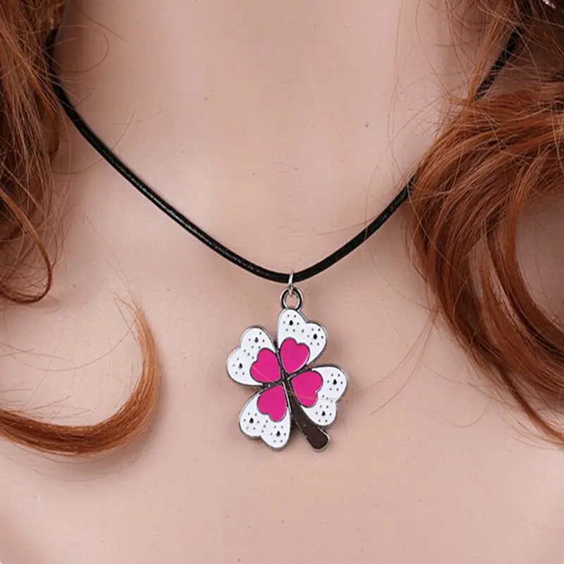 Эмалевые Подвески в виде красного клевера Винтажный серебряный чокер воротник