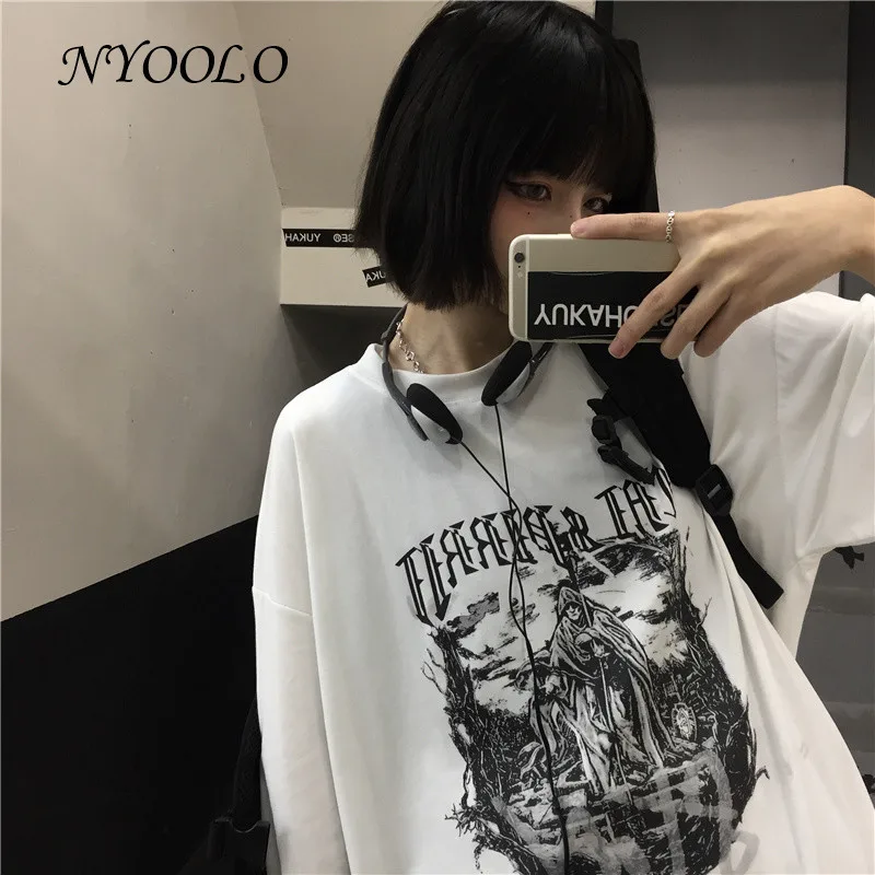 Футболка NYOOLO в стиле Харадзюку с принтом темных волшебников и надписей уличная