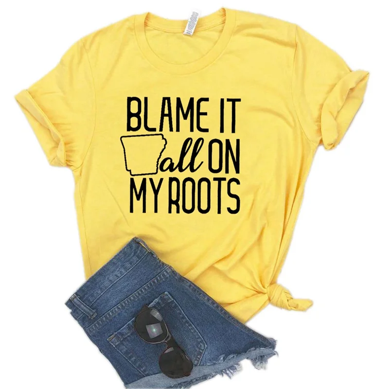 

Women T Shirt Blame It All on My Roots Print Tshirt Women Short Sleeve O Neck Loose T-shirt Ladies Summer Causal Tee Shirt Tops