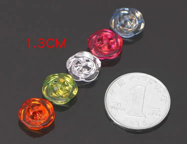 10pcs Crystal Buttons Candy Color Gold Edge Clear Rose Flower Acrylic Buttons for Decoration Handmade Craft Sewing Accessories