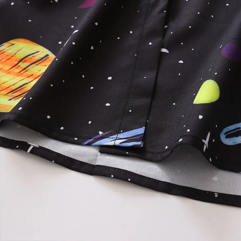 

Starry Night Sky Print Shirt Fashion Women Retro Chiffon Blouse Summer Short Sleeve Loose Blouses and Tops