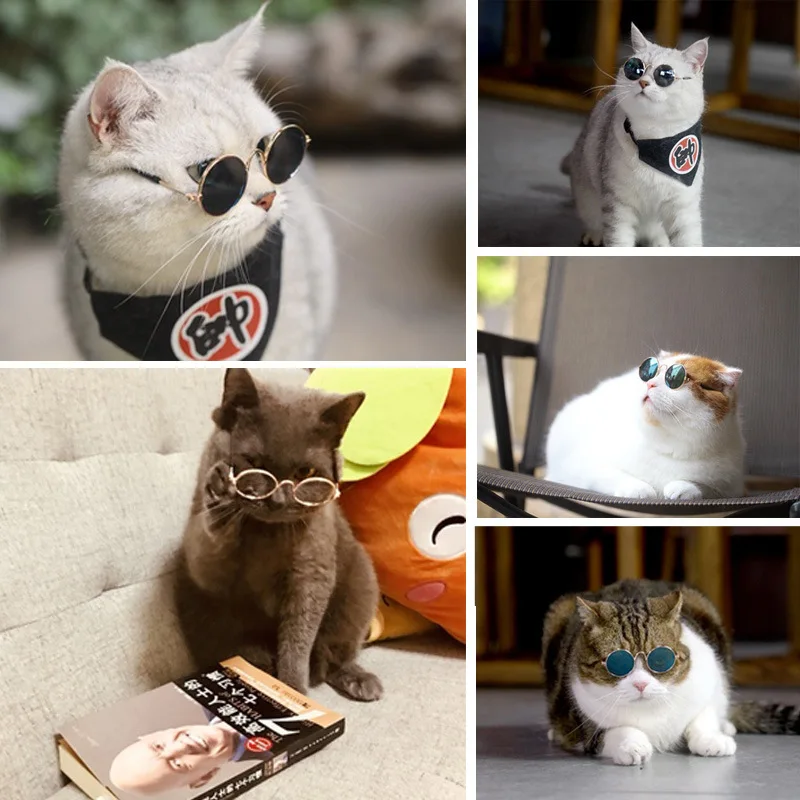 

Pet Products Lovely Vintage Round Cat Sunglasses Reflection Eye wear glasses For Small Dog Cat Pet Photos Props Accessories