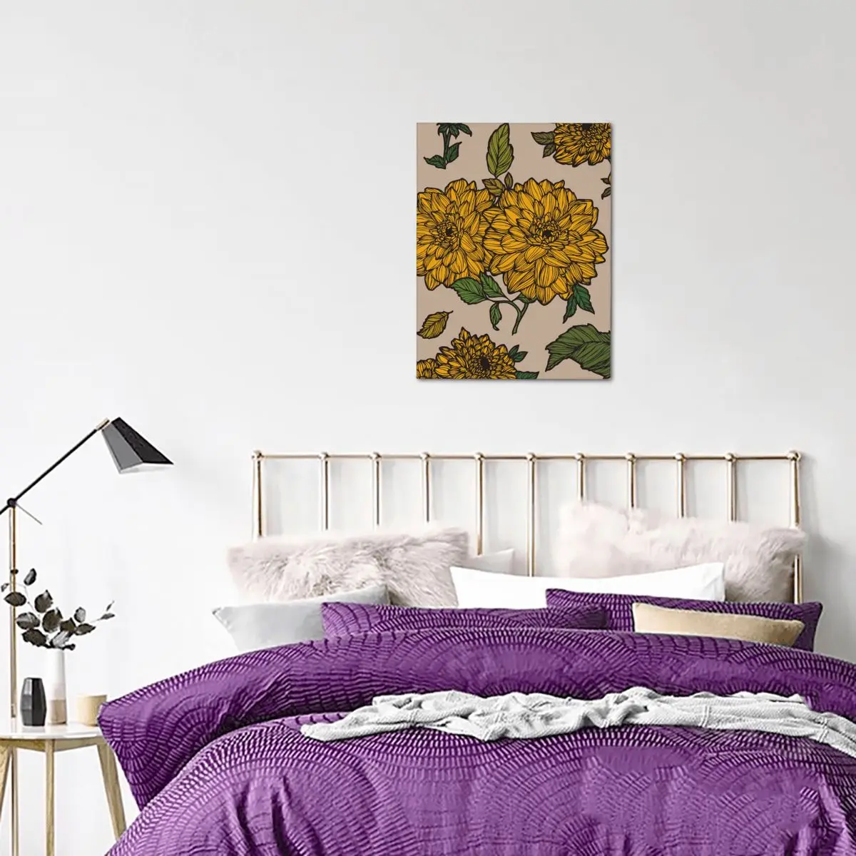

Vintage Dahlias Flowers Floral Illustration Canvas Print Wall Art Painting Modern Picture Living Room Decoration
