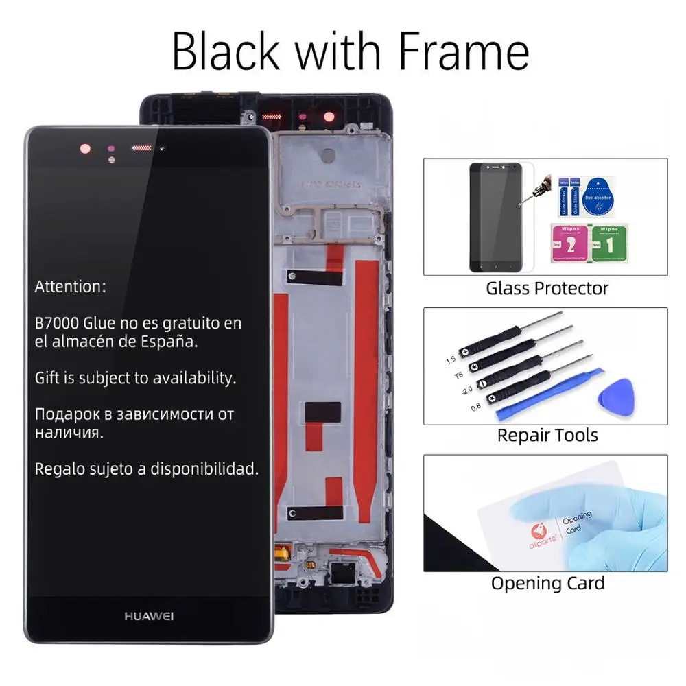 Дисплей для HUAWEI P9 EVA-L09 EVA-L19 LCD в сборе с тачскрином на рамке 5.2'' черный белый золото - Цвет: Black with Frame
