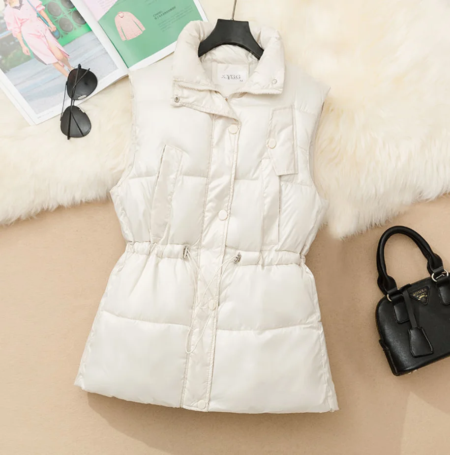 

Beardon Autumn And Winter women Glossy Down Cotton Vest 2022New WaistVest Loose Stand-Up Collar Waistcoat