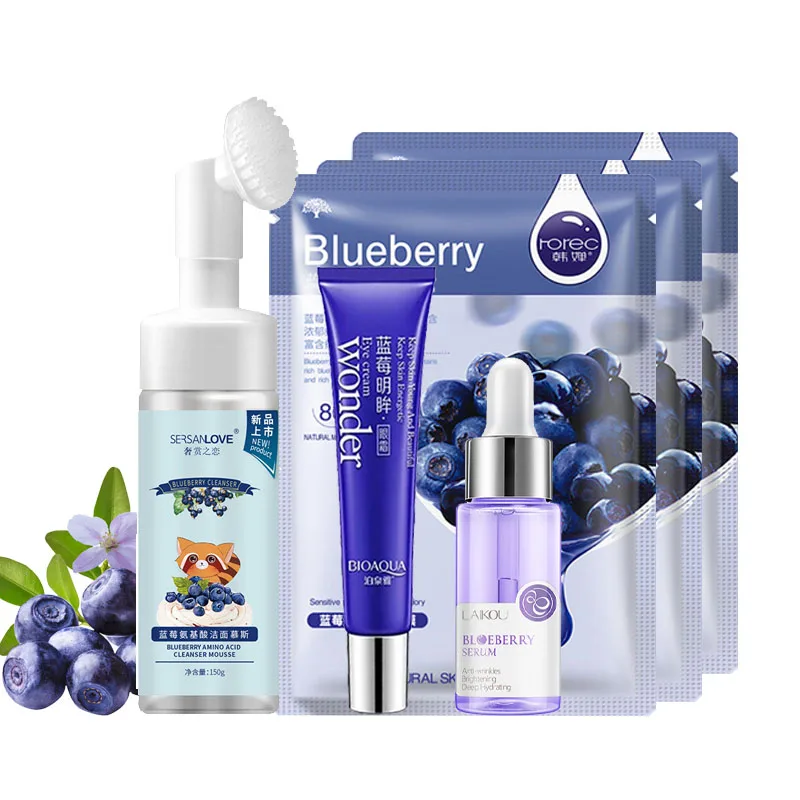 

Blueberry Amino Acid Cleansing Mousse Oil Control Unclog Pores Face Mask Keep Moisturizing Face Serum Eye Cream Brighten Skin