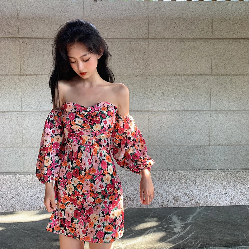 2021 Летние Стильные сексуальные платья с принтом открытыми плечами вырезом