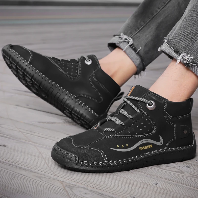 

Winter Men Boots Plush Warm Men Shoes High Quality Leather Men Motorcycle Boots Outdoor Men Winter Shoes Zapatos De Hombre