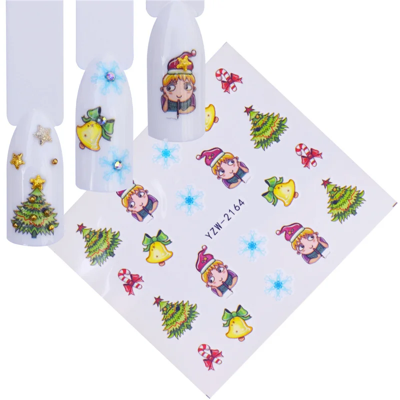 

YWZLE 20PCS Christmas Snowman Tree Boots Bells Deer Water Transfer Nail Art Sticker Decal Slider Manicure Wraps Tool Tips