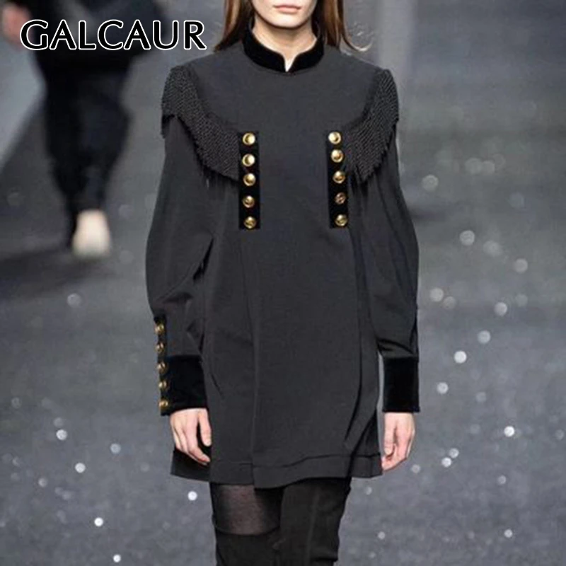 Женское платье с кисточками GALCAUR двубортное воротником-стойкой и