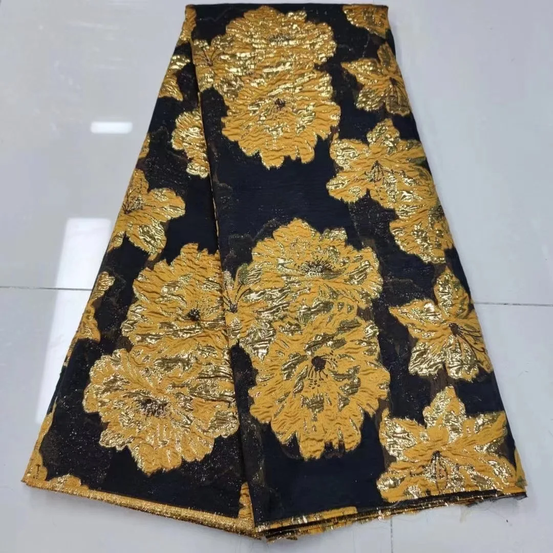 

2021 Latest Gold African Jacquard Lace Fabric French Lace Embroidery Nigerian Brocade Lace Fabric For Wedding Dress J47221