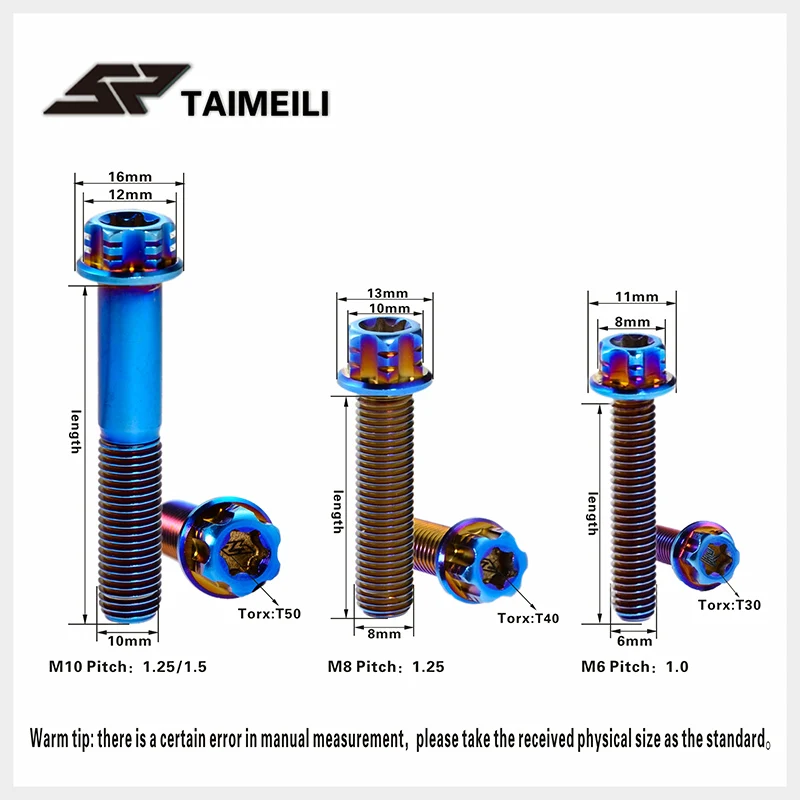 Титановый винт TAIMEILI с фланцевой головкой torx M6M8M10x15/2025/3035/40/55/60/70 мм шаг резьбы винта