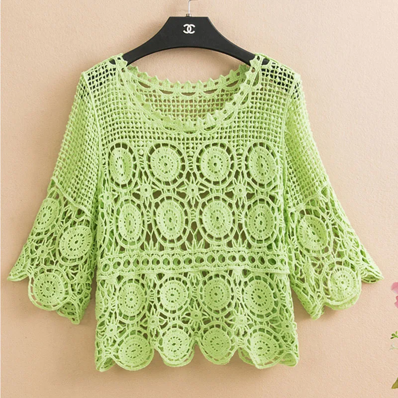 Seoaf элегантная кружевная открытая короткая блузка в Корейском стиле с коротким