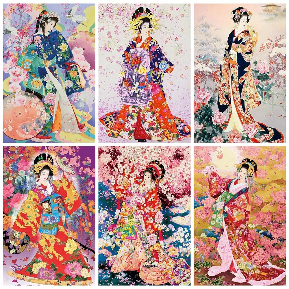 

Kimono Woman Diamond Painting 5D Kit Diy Embroidery Japanese Portrait Mosaic Full Cross Stitch Wall Art Pictures for Home Decor