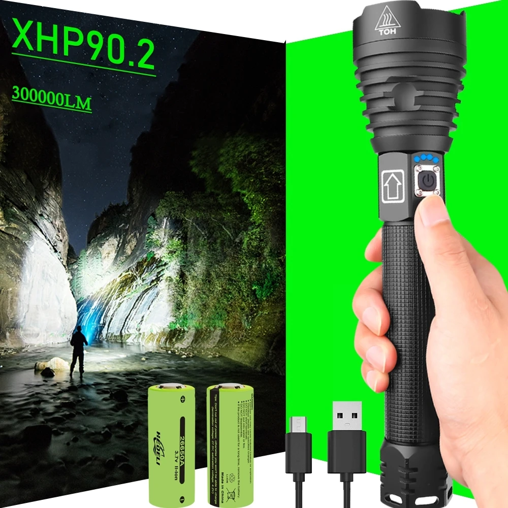 

300000 Glare XHP90.2 Most Powerful LED Flashlight 18650 OR 26650 USB LED Torch XHP50 XHP70 Lantern 18650 Hunting Lamp Hand Light