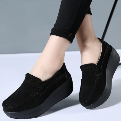 Spring Autumn Women Flats Platform Loafers Ladies Work Genuine Leather Comfort Soft Moccasins Nursing Slip On Casual Shoes