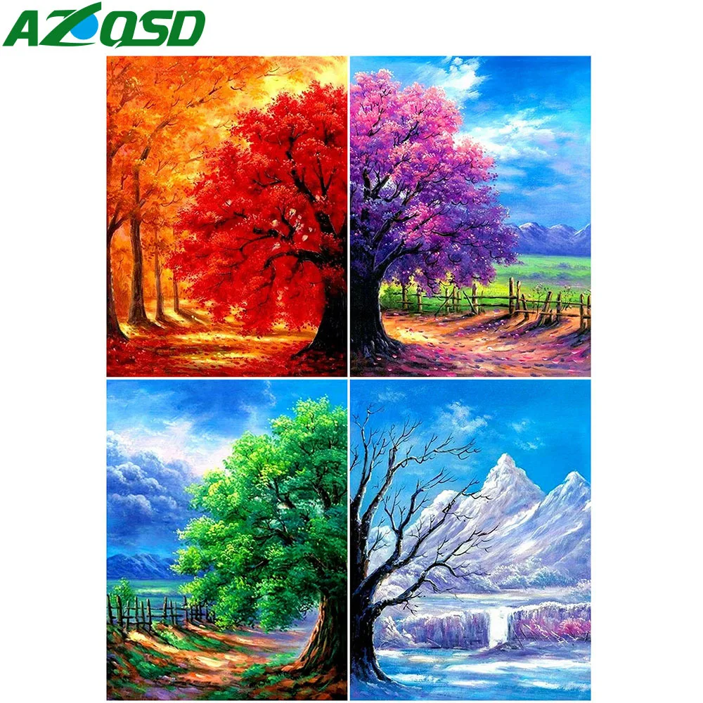 

AZQSD 5D Diamond Painting New Arrivals Tree Full Square Drill Diamond Mosaic Landscape Cross Stitch Kits Home Decoration