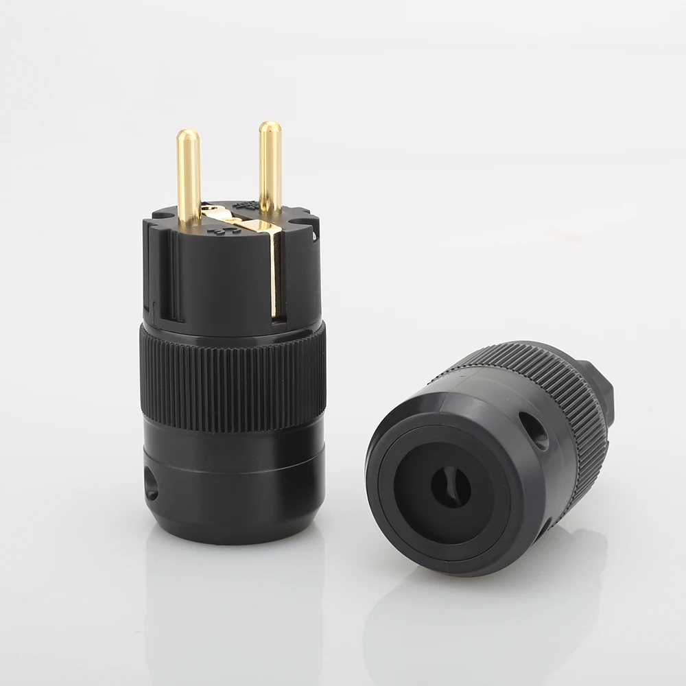 

2PCS without logo Brass Gold Plated Schuko EU Power Plug connectors +Prue copper IEC connector adapter