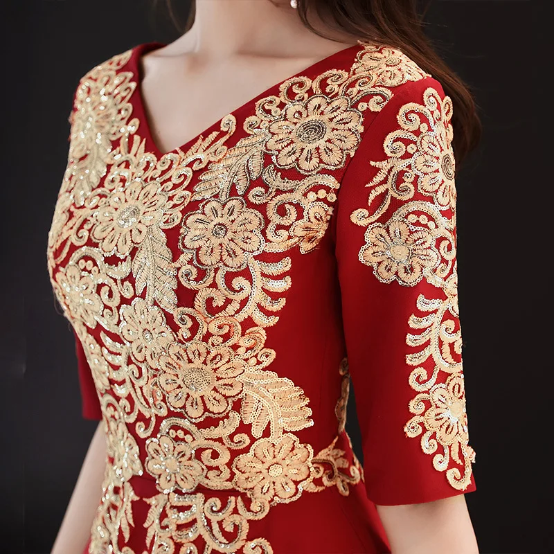 Темно-красное вечернее облегающее платье длинное платье-Ципао в ретро-стиле