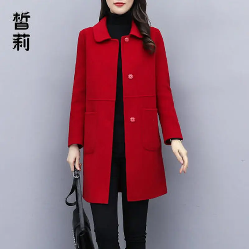 Популярное новое длинное шерстяное пальто средней длины с длинными рукавами