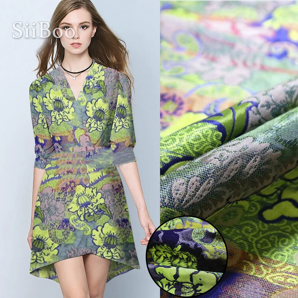 

American style Multi color pastoral floral jacquard brocade fabric for dress coat jacquard tissue apparel tecidos yarn SP4988