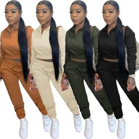 womens tracksuit 2021 fall explosion limited casual sports pure color lapel zipper slim long two piece set