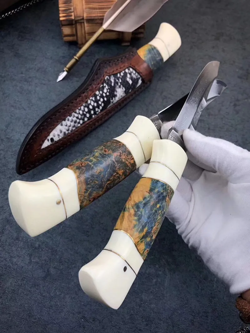 Ручной Кованый 60 HRC VG10 Дамасская сталь прямой фиксированный нож охотничьи ножи