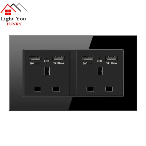 Розетка сетевая со стеклянной панелью и 2 USB-портами 1 А | Строительство ремонт